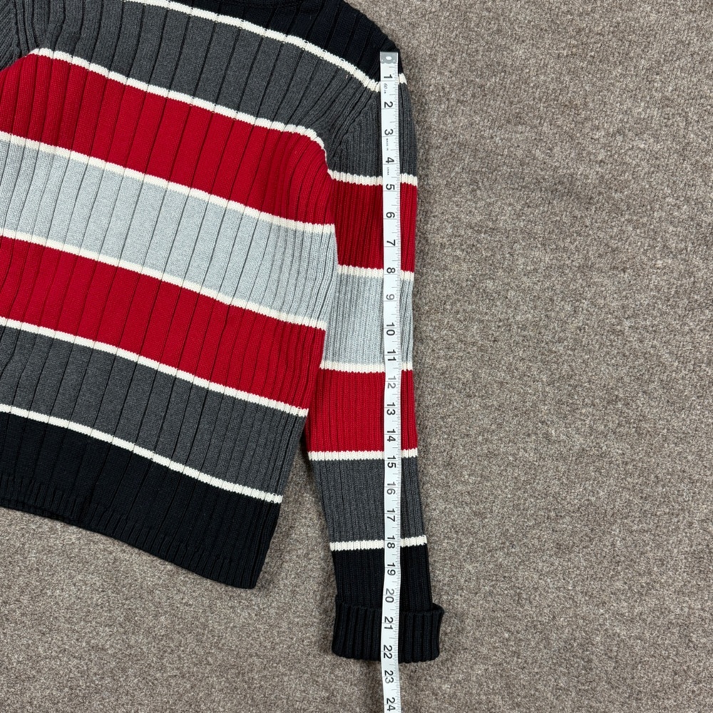 Vintage Black Grey Red Ribbed Striped Knit Turtleneck Sweater Women’s S 90s Y2K - Picture 5 of 7